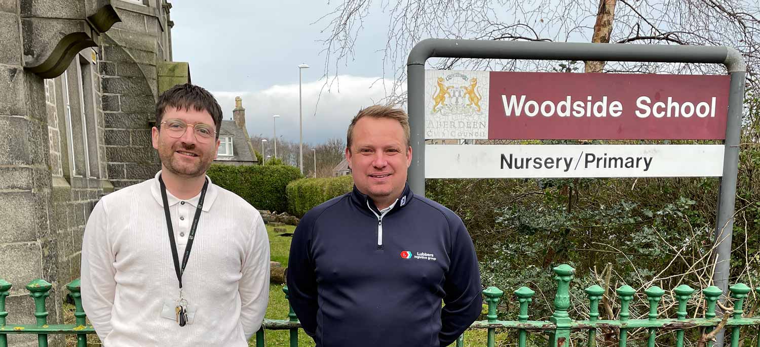 Ali Smith, Head Teacher at Woodside with Nick Lataham from Lubbers Logistics Group